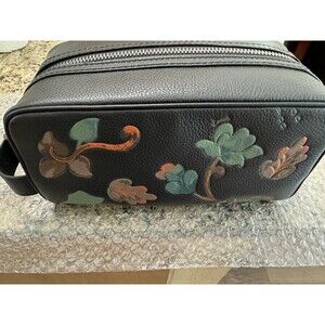 Coach  Large Travel Kit  with "Dreamy Leaves Print" Black Pebbled Leather
